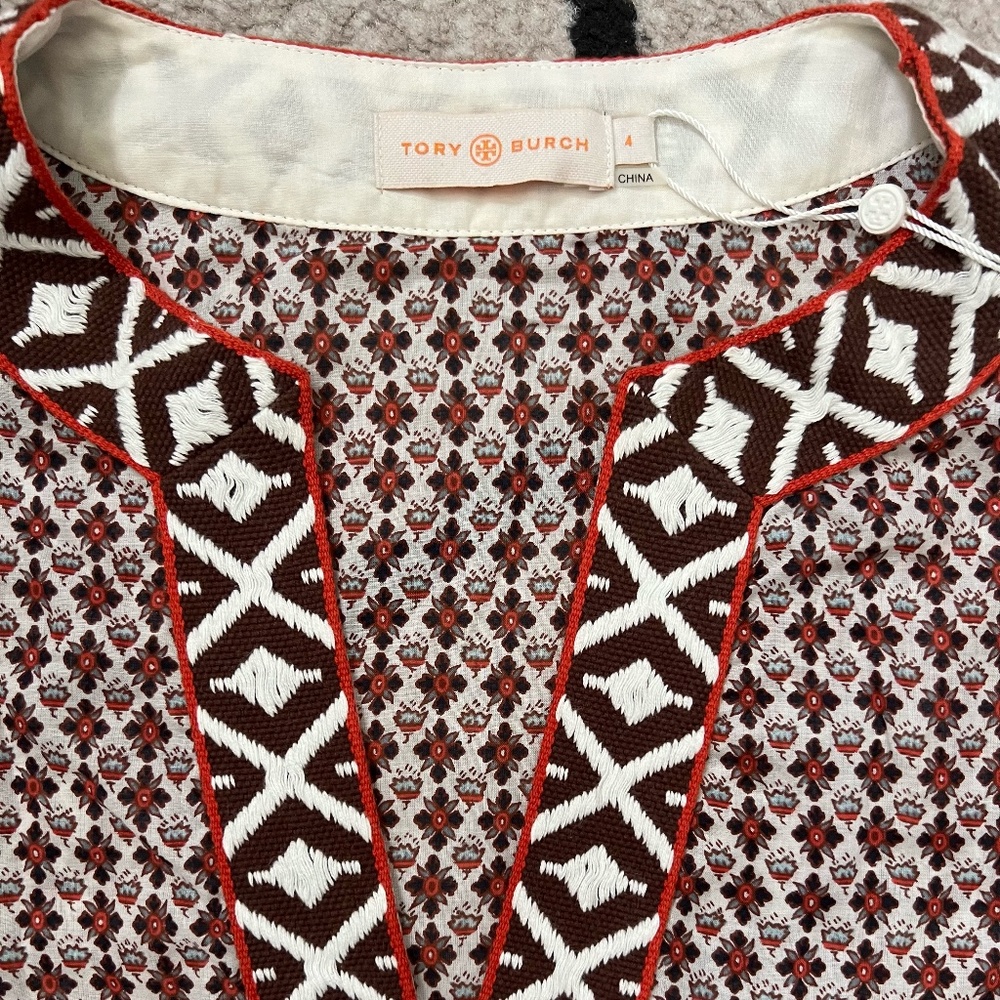 NEW with tags Tory Burch Size 4 Tunic Top Coverup Brown Ivory Orange
